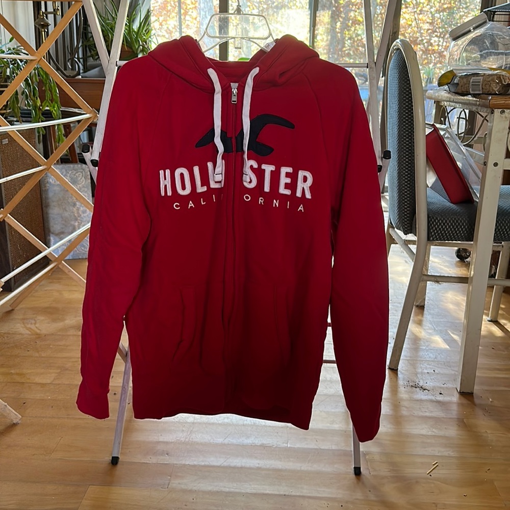 Hollister Red Full Zip Hoodie Sweatshirt